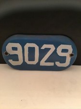 VIntage/Antique 5”x2.5” Sky Blue Enamel Porcelain White Number Address Sign 9029 picture