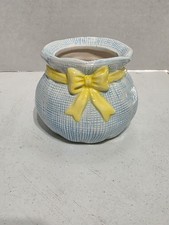 Ceramic Crosshatch Pattern Vase Planter Candy Dish Home Decor Yellow Ribbon picture