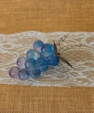 Vintage Faceted Lucite Grape Cluster w/Brass Leaves & Vine Blue/Purple MCM Decor picture