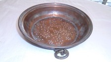 Antique Strainer 1800's Copper Tin Lined Primitive RARE Colander Large Hang Ring picture