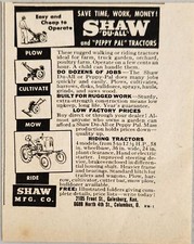 1948 Print Ad Shaw Du-All & Peppy Pal Tractors Galesburg,Kansas & Columbus,Ohio picture