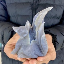 311G Natural Agate Geode Hand Carved Nine-tailed Fox Quartz Crystal Decor picture