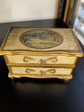 Vintage Florentine Design Wood Gold Gilt Painted Jewelry Music Box Chest Japan picture