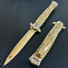 9” Gold Dragon Knife Spring Assisted Open Blade Folding Pocket Knife Hunting picture