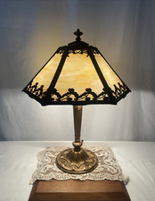 RESTORED Antique Vtg Pittsburgh Slag Stained Glass Table Lamp Handel Tiffany Era picture