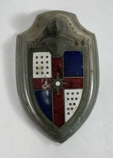 Vtg 1946 40s Lincoln Car Enamel Embelm Radiator Badge Knight Shield Insignia picture