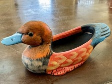 Vintage Ceramic Duck Hand Painted Desk Caddy Planter 6” x 2.5” Groovy Colors picture