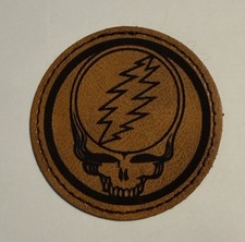 Grateful Dead Classic Steal Your Face Iron on Leather Hat Patch 2.5” Custom picture