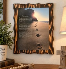 Vintage Birds Picture Factory Footprints in the Sand Christian Wood Wall Plaque picture