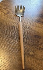 Vintage MCM Thor Bjørklund Teak Stainless Steel Serving Fork Made in Norway picture