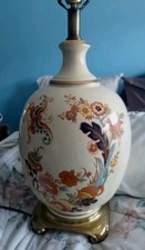 Antique /Vintage  Carl Falkenstein Signed Tobacco Leaf Floral Lamp Brass Base picture