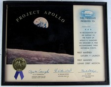 RARE 1968 NASA Apollo 8 - Saturn V Launch / Lunar Orbit Mission Certificate picture