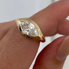 FINE Bezel Set Solitaire 1.5CT East West Marquise Cut Moissanite Wedding Ring picture