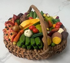 Vintage Miniature Woven Wicker basket fruits vegetable Thanksgiving picture