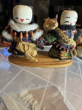Vintage Kunming Yunnan Folk Art Women Carrying Vessels Wood Fabric 7” picture