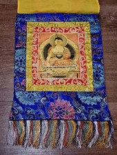 Tibetan Buddhist Thangka Wall Hanging Scroll Shakyamuni Buddha Brokade picture