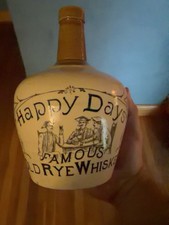 Antique Happy Days Famous Old Rye Whiskey Stoneware Jug Flagon 1900s  picture