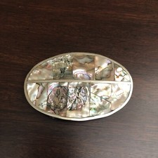 Vintage Abalone Shell Belt Buckle Mexico Silver  picture