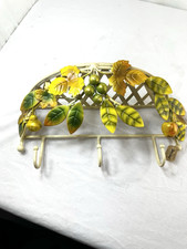Vtg Decoline Tole Metal Fruit Leaves Shelf Hooks Rack Wall Shabby Cottage Tag FS picture