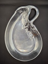 Vintage Cast Aluminum Eggplant Serving Tray / Catch All Dish Leaf Handle picture