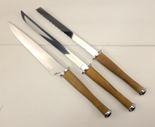 Vintage MCM Colonial Surgical Stainless Kitchen Knife Set Wood Handle 3 Piece picture