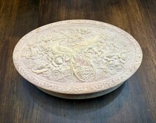 Vintage Genuine Incolay Stone Birds of Paradise Pink Cream Jewelry Box Trinket picture