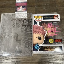 Funko Pop Jujutsu Kaisen Yuji Itadori #1376 AAA Exclusive GITD Dual Signed JSA picture