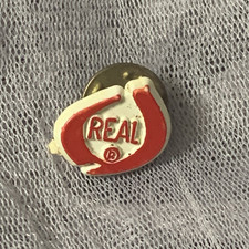 Vintage REAL Lapel Pinback Pin Logo Plastic Advertising Dairy Hat Milk Producers picture