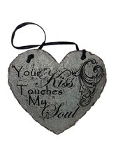 Cute Hanging Wall Art Plaque Your Kiss Touches My Soul Message Stone Look picture