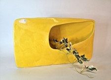 Vintage Japanese Banko Ware Yellow Sculptural Ikebana Vase Suiban MCM 2-Way picture