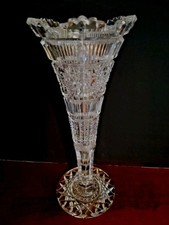 American Brilliant Hobstar Trumpet Vase Cut Crystal Beautiful Sawtooth Hawkes ? picture