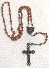 Antique Mid 1800's Coral Pocket Rosary Roma Italy Priest Nun Convent Find picture