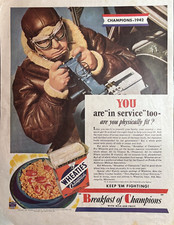 1942 Wheaties Cereal Breakfast Champions WW II Gunner Keep Fighting VTG Print Ad picture