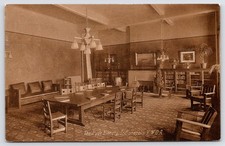 Indianapolis~Interior~Hyde Library~Bookshelves~Classroom? Table~Fireplace~Sepia picture