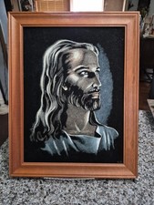Vtg Jesus Christ Black Velvet Painting 1970's Religious Christian 14.5 ×18.5 Art picture