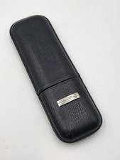 Vintage S.T. Dupont Black Grain Leather & Black Gold Cigar Case For 2 Cigars picture