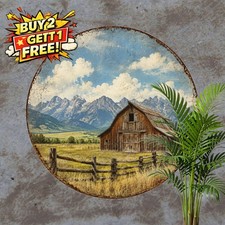 Barn Landscape Round Metal Sign Fade Resistant Rustic Decor Plaque 8x8 picture