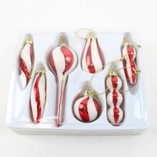 Set of 7 Red & White Glitter Christmas Ornaments - New in Box picture