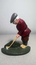 Vintage Heavy Cast Iron “ Putting Golfer” Doorstop/Bookend 8
