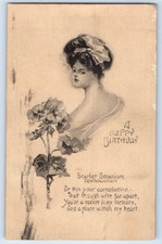c1910's Happy Birthday Pretty Woman And Flowers New Albany Indiana IN Postcard picture