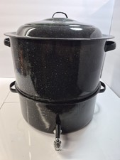 VINTAGE SPECKLED ENAMELED DOUBLE STEAM CLAM & BROTH POT-SPIGOT- LID picture