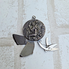 Vtg 60s Ackermannchen St. Christopher Watch Fob Coin Knife Pendant 800 Silver picture