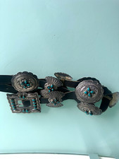 Vintage Native American Sterling Silver and turquoise concho belt signed SM picture