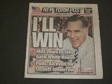 2012 NOVEMBER 5 NEW YORK POST NEWSPAPER - MITT ROMNEY - I'LL WIN THE ELECTION picture