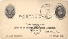 American Pharmaceutical Association Postal Card McKinley 1906 Mailed Scio Ohio picture