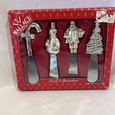 1998 Wallace Silversmiths Christmas Spreaders Set 4 Silver Plated Vintage w/ Box picture