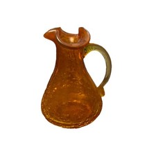 Vintage Pilgrim Amber Crackle Glass Pitcher Vase picture