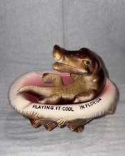 Vintage ceramic souvenir alligator in tub 
