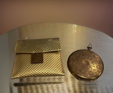 Vtg 1940-50s Zell Round Brass Powder Compact W/ Original Miracle Mesh Purse USA picture