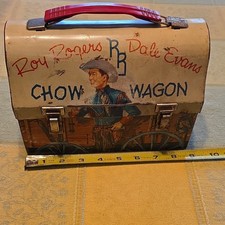 Vintage 1954 Thermos Roy Rogers Dale Evans Chow Wagon Metal Lunchbox  picture